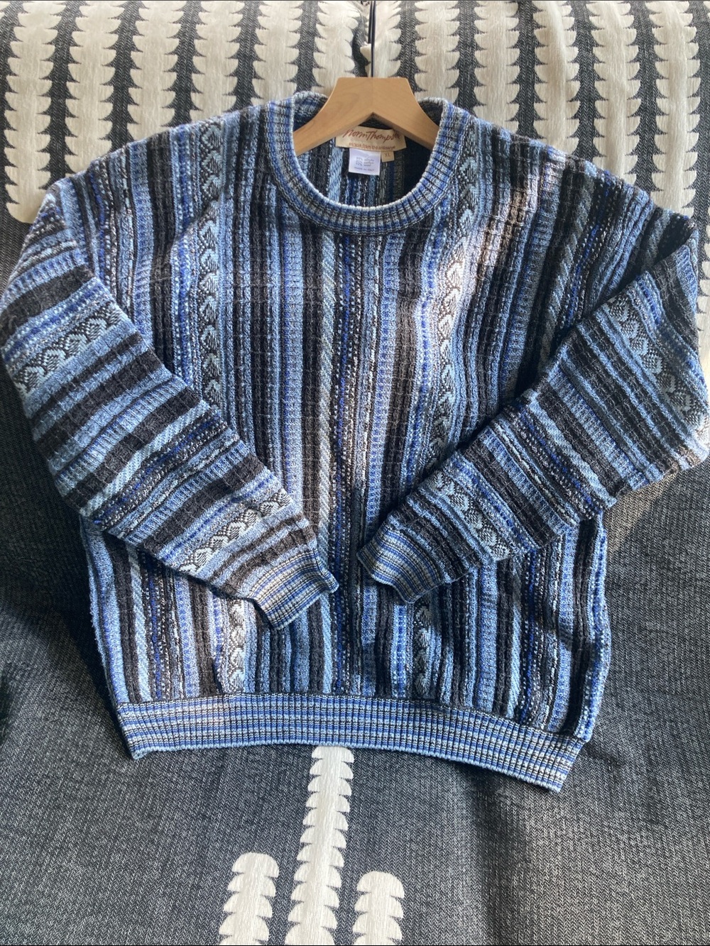 VTG Norm Thompson 3D Textured Stripe Knit Coogie Style Cosby Grandpa Sweater XL